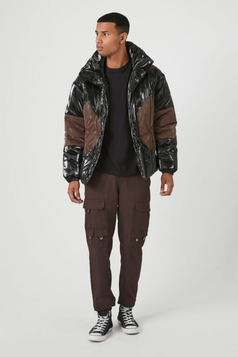 Casacas Forever 21 Faux Patent Cuero Puffer Hombre Negras | LMBaBZtf1tf