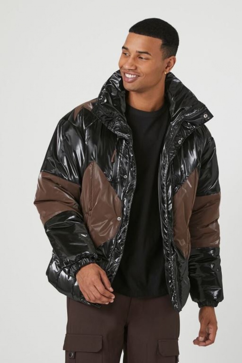 Casacas Forever 21 Faux Patent Cuero Puffer Hombre Negras | LMBaBZtf1tf