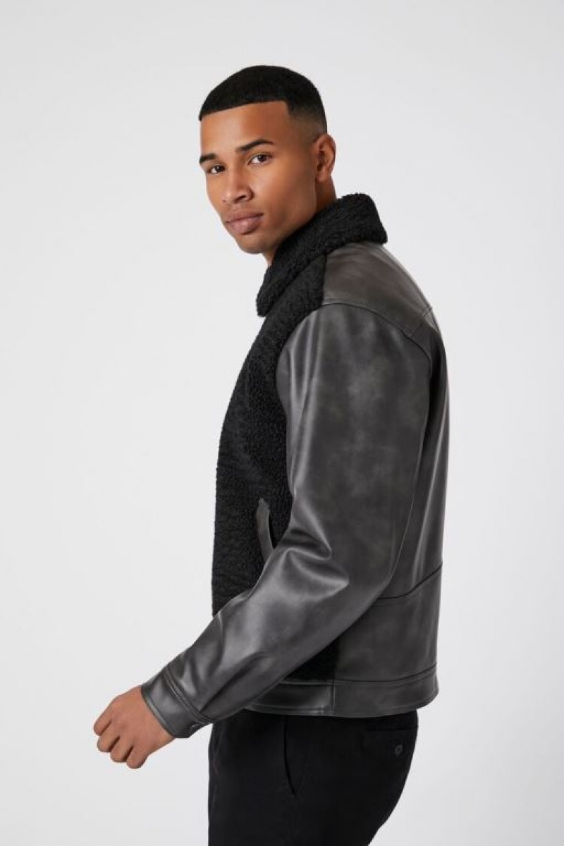 Casacas Forever 21 Faux Shearling Amp Cuero Hombre Negras | 8TtO2dEQvTH