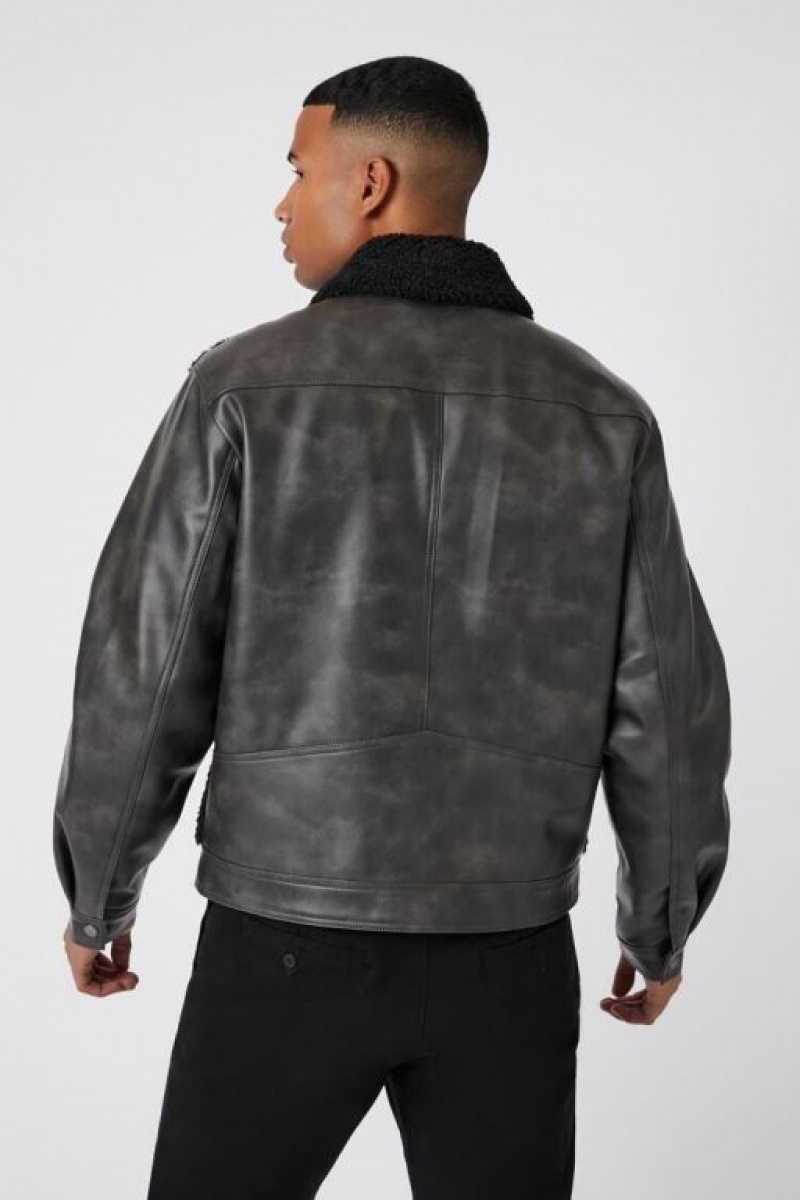 Casacas Forever 21 Faux Shearling Amp Cuero Hombre Negras | 8TtO2dEQvTH