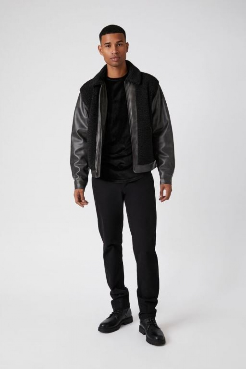 Casacas Forever 21 Faux Shearling Amp Cuero Hombre Negras | 8TtO2dEQvTH