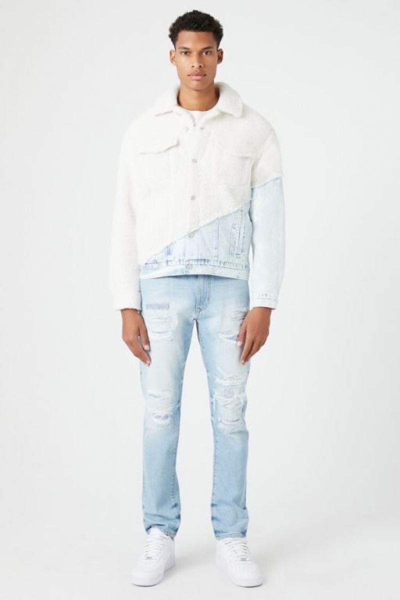 Casacas Forever 21 Faux Shearling Amp Denim Trucker Hombre Creme Azules | 3nCTeeKWSUS