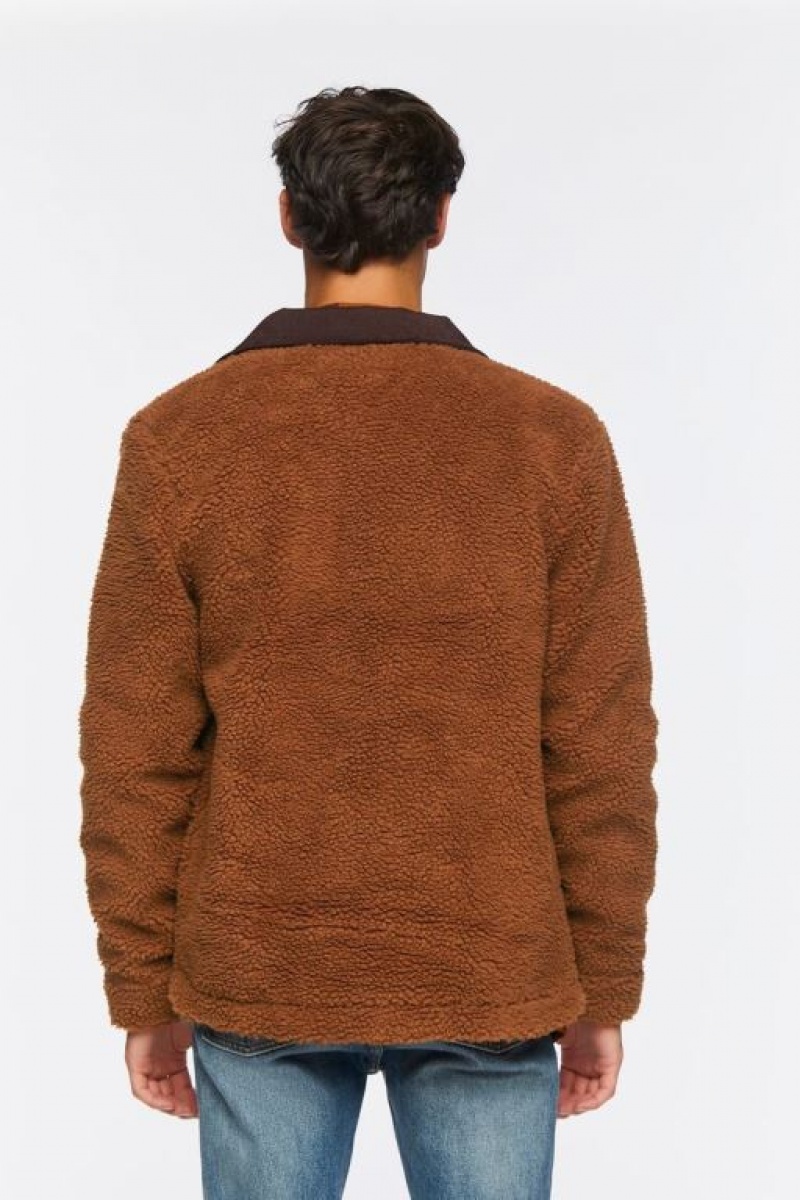 Casacas Forever 21 Faux Shearling Snap Button Hombre Marrones | 4sIcfbP66pI