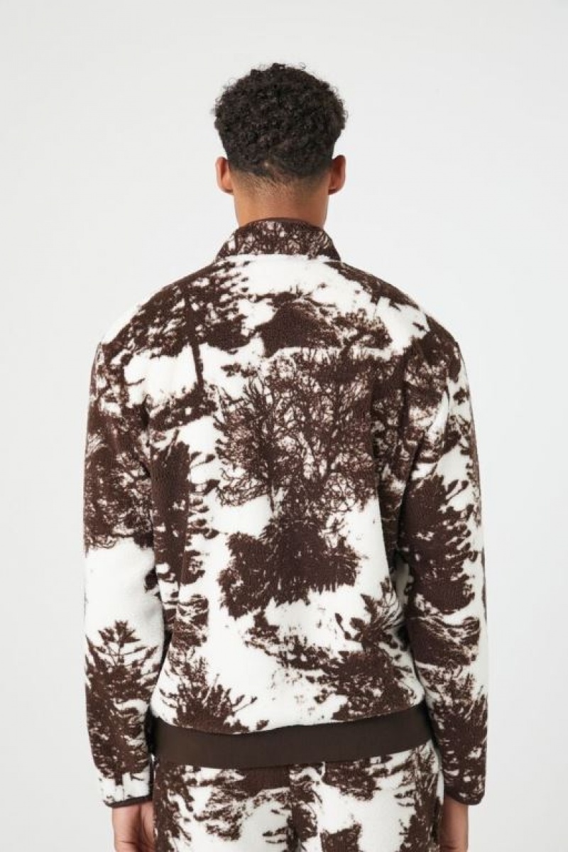 Casacas Forever 21 Faux Shearling Tree Print Hombre Creme | i6VMFSpPodg