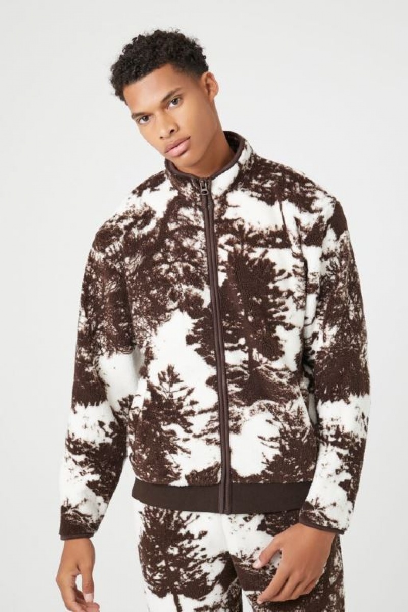 Casacas Forever 21 Faux Shearling Tree Print Hombre Creme | i6VMFSpPodg