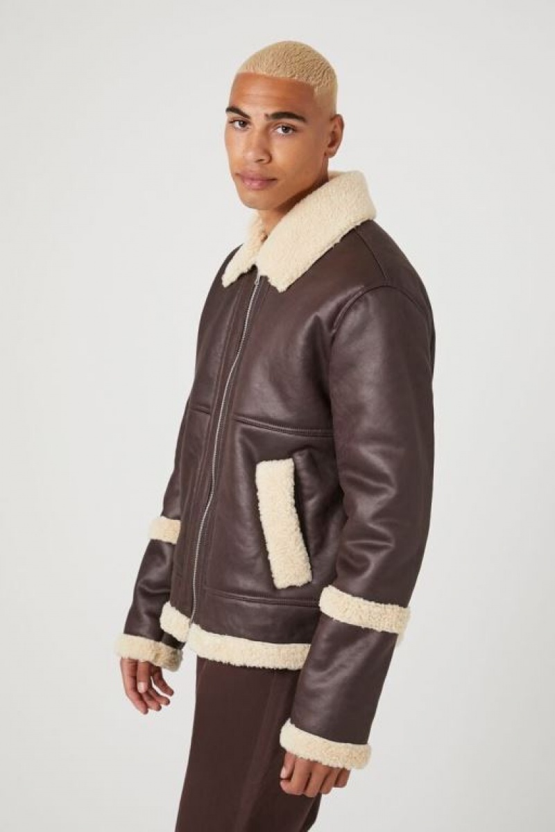 Casacas Forever 21 Faux Shearling Trim Aviator Hombre Creme | LvEJHDqLQi0