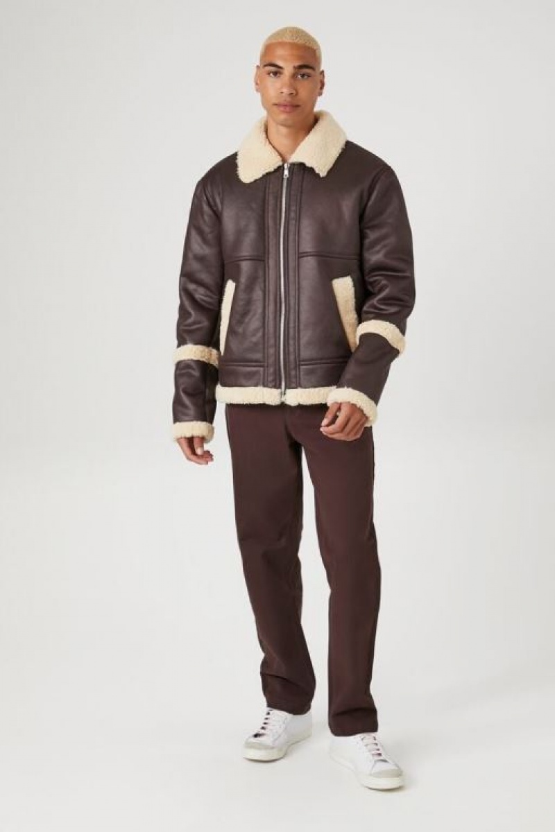 Casacas Forever 21 Faux Shearling Trim Aviator Hombre Creme | LvEJHDqLQi0