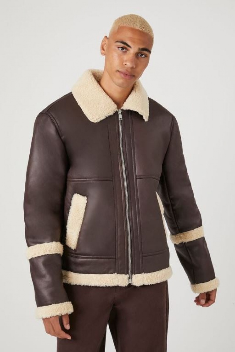 Casacas Forever 21 Faux Shearling Trim Aviator Hombre Creme | LvEJHDqLQi0