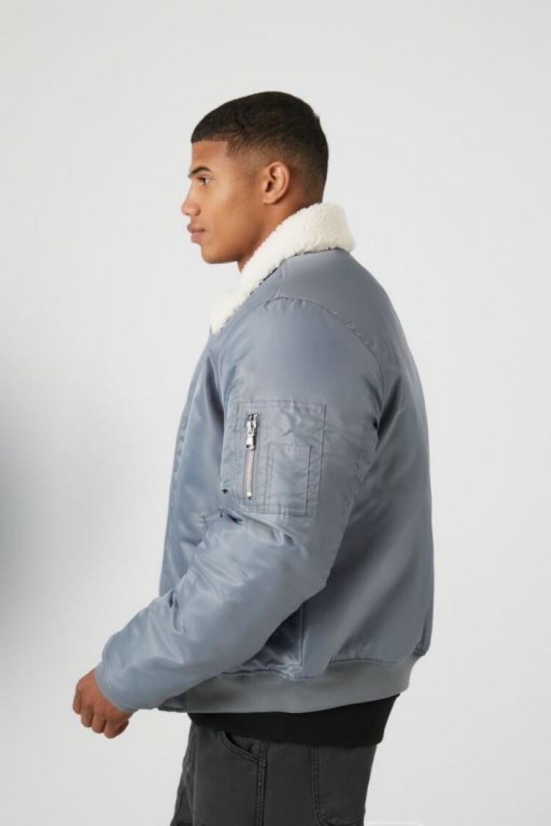 Casacas Forever 21 Faux Shearling Trim Bomber Hombre Gris Creme | ozbRQ1Hdify