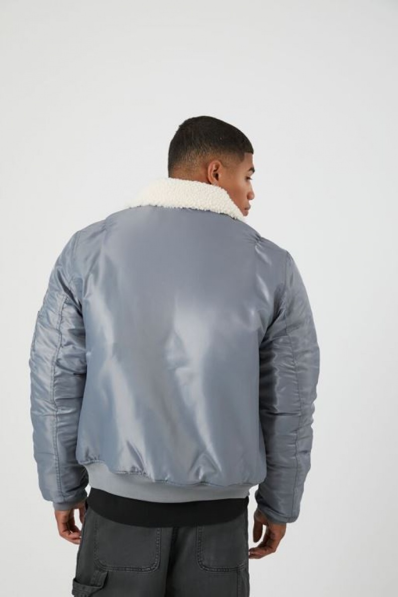 Casacas Forever 21 Faux Shearling Trim Bomber Hombre Gris Creme | ozbRQ1Hdify