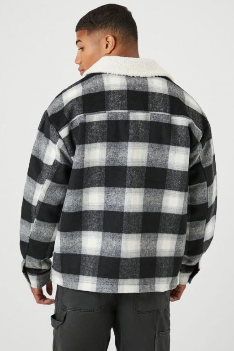 Casacas Forever 21 Faux Shearling Trim Plaid Hombre Negras Multicolor | GjM3HrjLTWZ