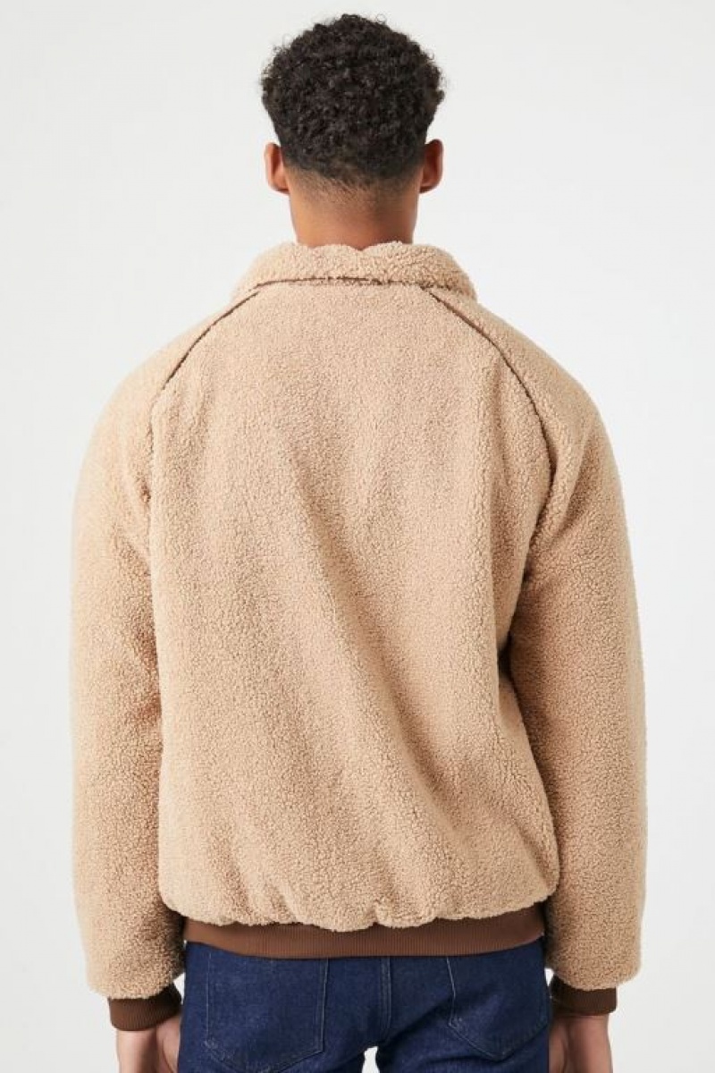 Casacas Forever 21 Faux Shearling Zip Up Hombre Kaki | 8kZUYKlylTU