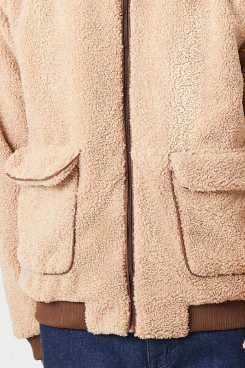 Casacas Forever 21 Faux Shearling Zip Up Hombre Kaki | 8kZUYKlylTU