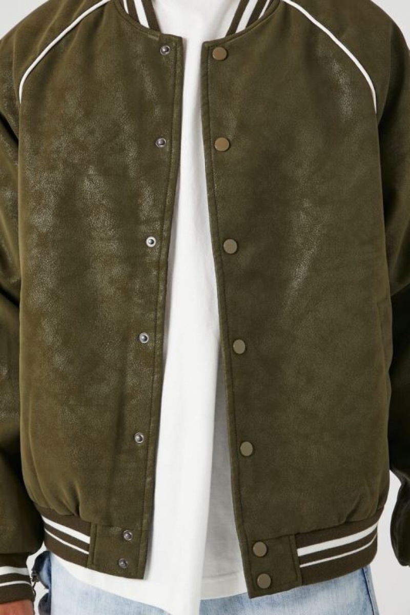 Casacas Forever 21 Faux Suede Varsity Bomber Hombre Verde Oliva Gris Marrones | eIiUTPpFx9a