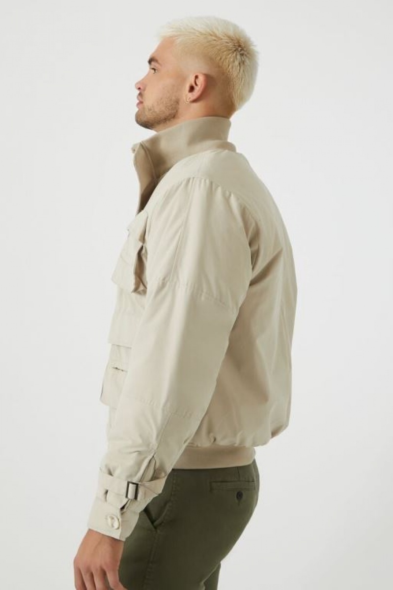 Casacas Forever 21 Funnel Neck Cargo Bomber Hombre Gris Marrones | w2yFCFeh9kX