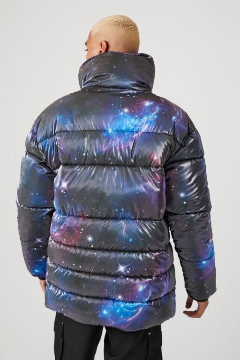 Casacas Forever 21 Galaxy Print Puffer Hombre Gris Multicolor | mfrKvw9qi7T