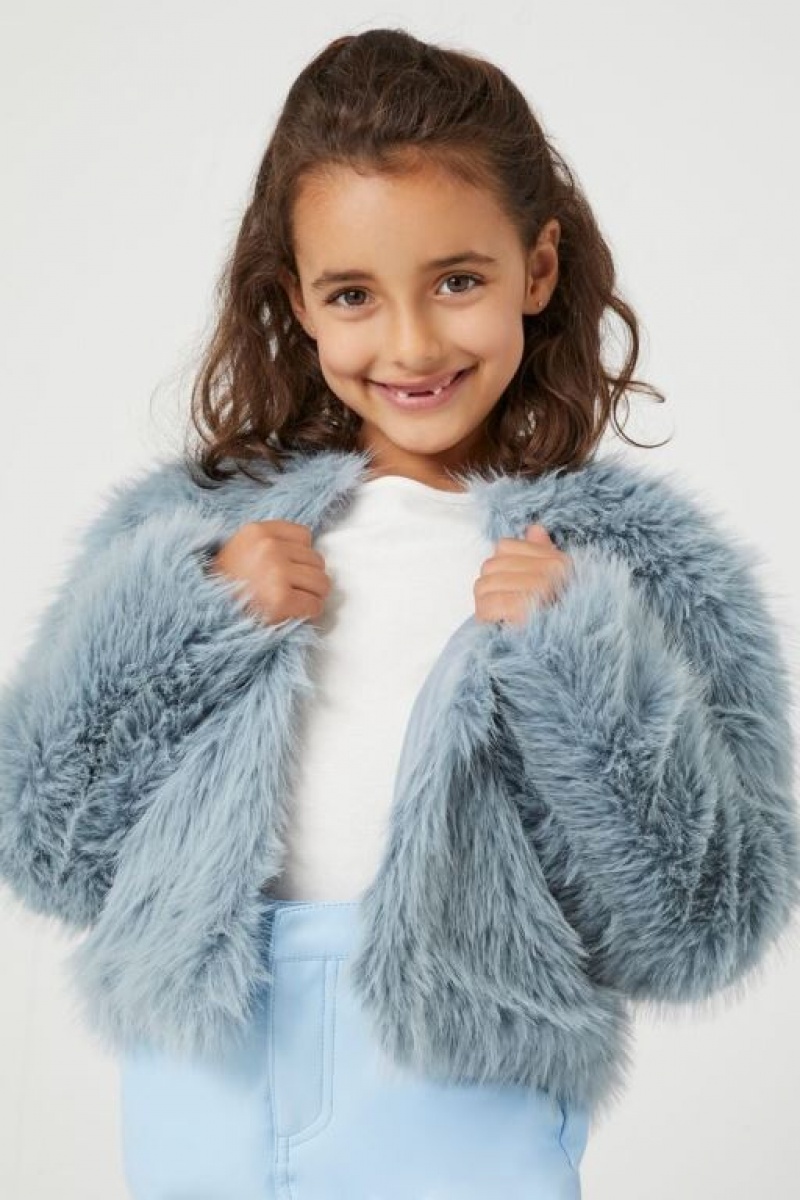 Casacas Forever 21 Girls Faux Fur Open Front Coat Niños Azules | QmiBaxQhBRw