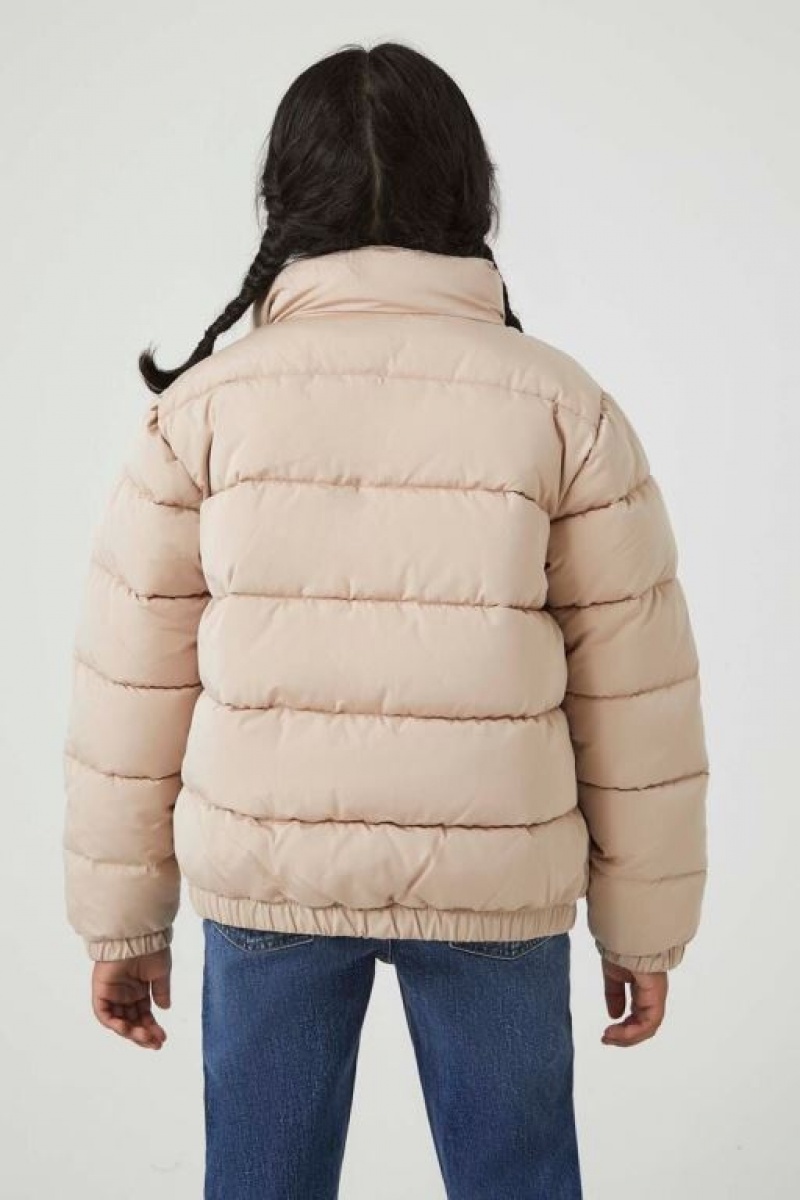 Casacas Forever 21 Girls Funnel Neck Puffer Niños Marrones | FoYI9dbev3G