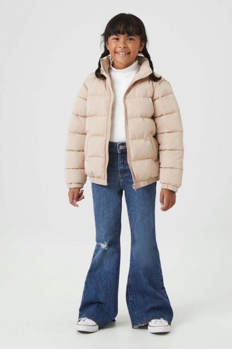 Casacas Forever 21 Girls Funnel Neck Puffer Niños Marrones | FoYI9dbev3G