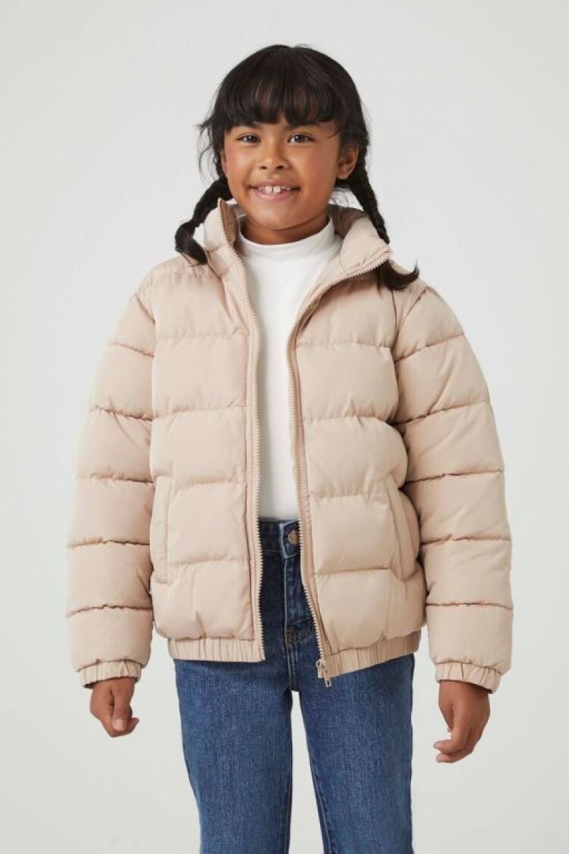 Casacas Forever 21 Girls Funnel Neck Puffer Niños Marrones | FoYI9dbev3G