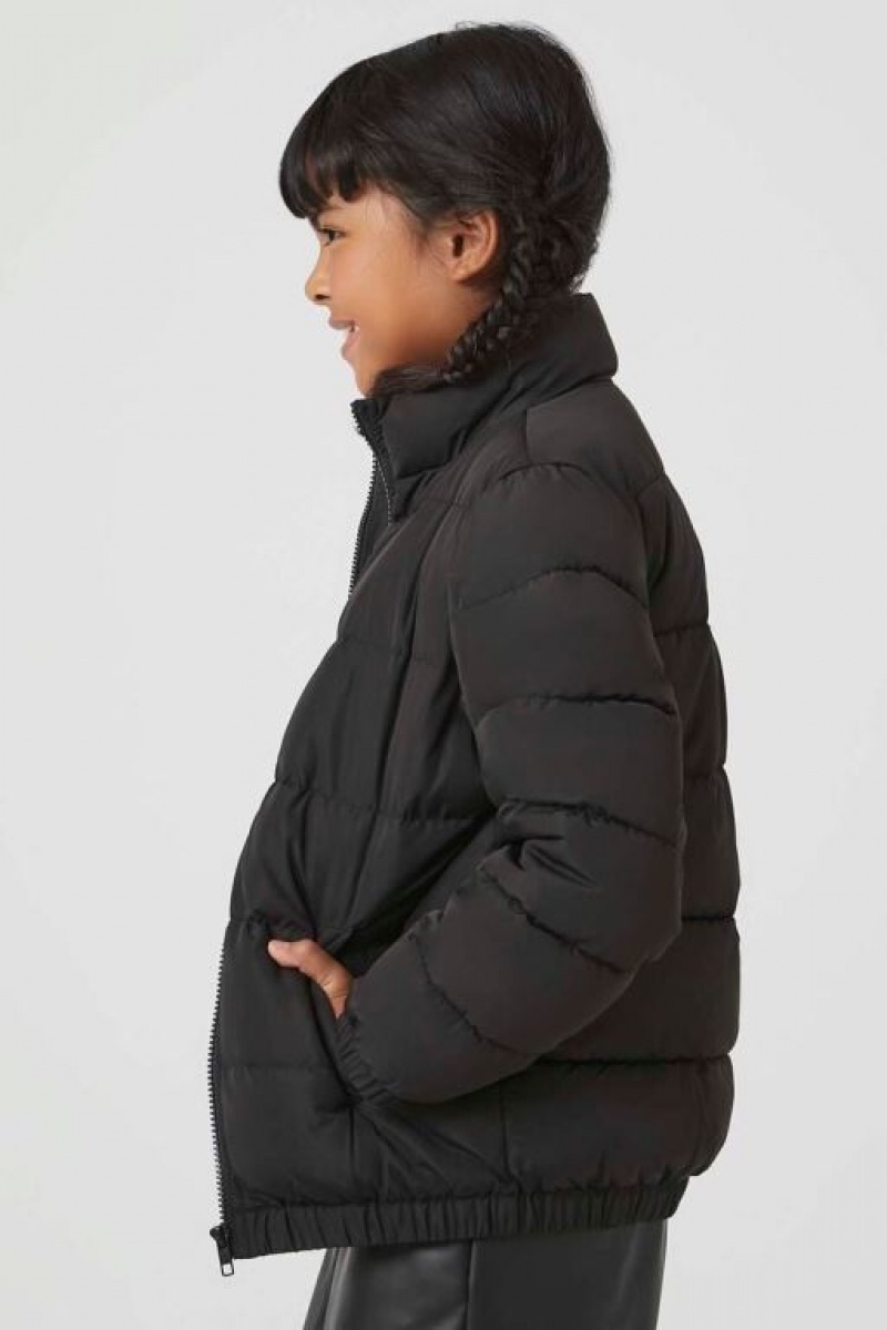 Casacas Forever 21 Girls Funnel Neck Puffer Niños Negras | SZk2o8ZfQbi