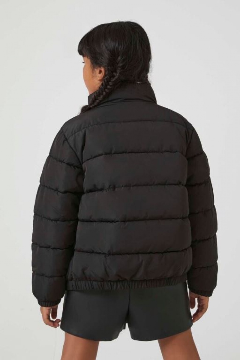 Casacas Forever 21 Girls Funnel Neck Puffer Niños Negras | SZk2o8ZfQbi