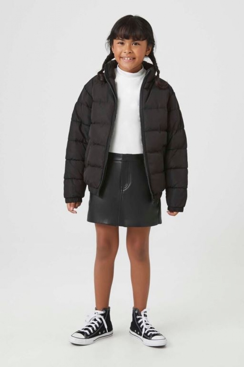 Casacas Forever 21 Girls Funnel Neck Puffer Niños Negras | SZk2o8ZfQbi