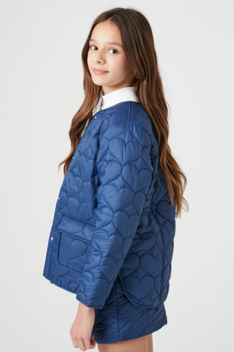 Casacas Forever 21 Girls Heart Acolchado Puffer Niños Azul Marino | uiuFctAiRdD