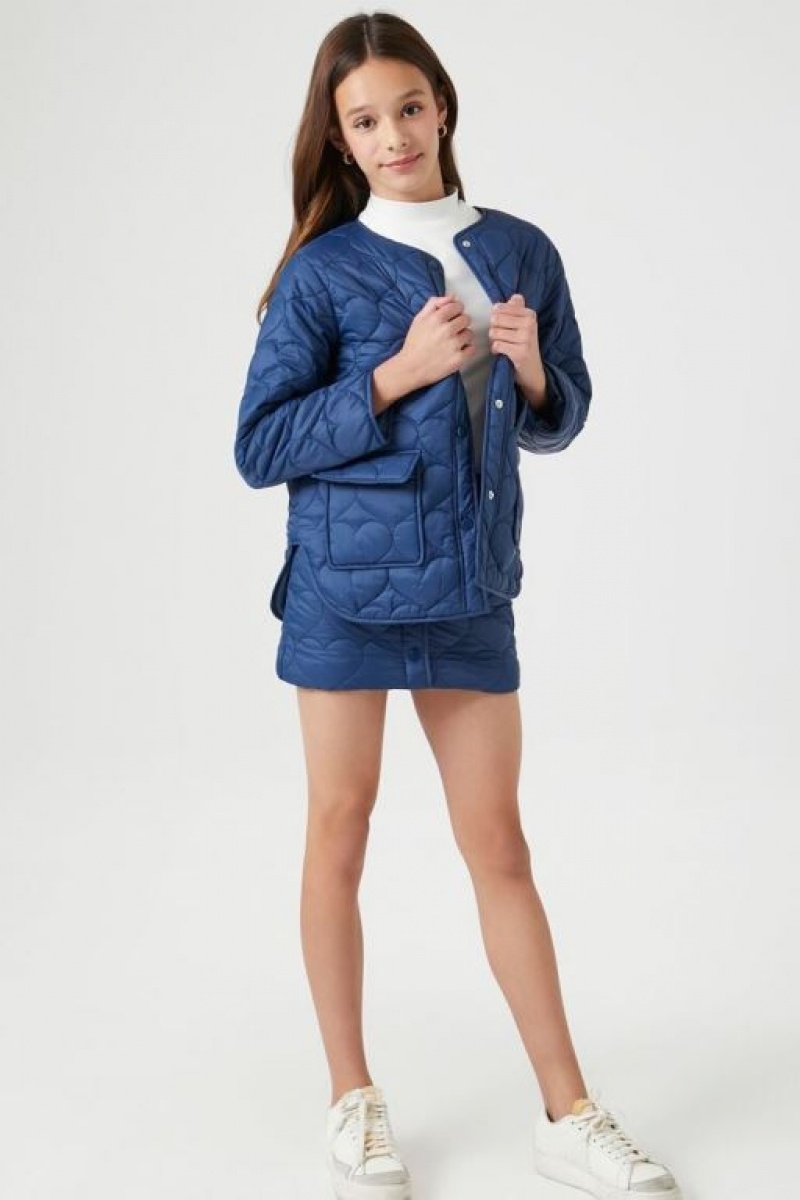 Casacas Forever 21 Girls Heart Acolchado Puffer Niños Azul Marino | uiuFctAiRdD