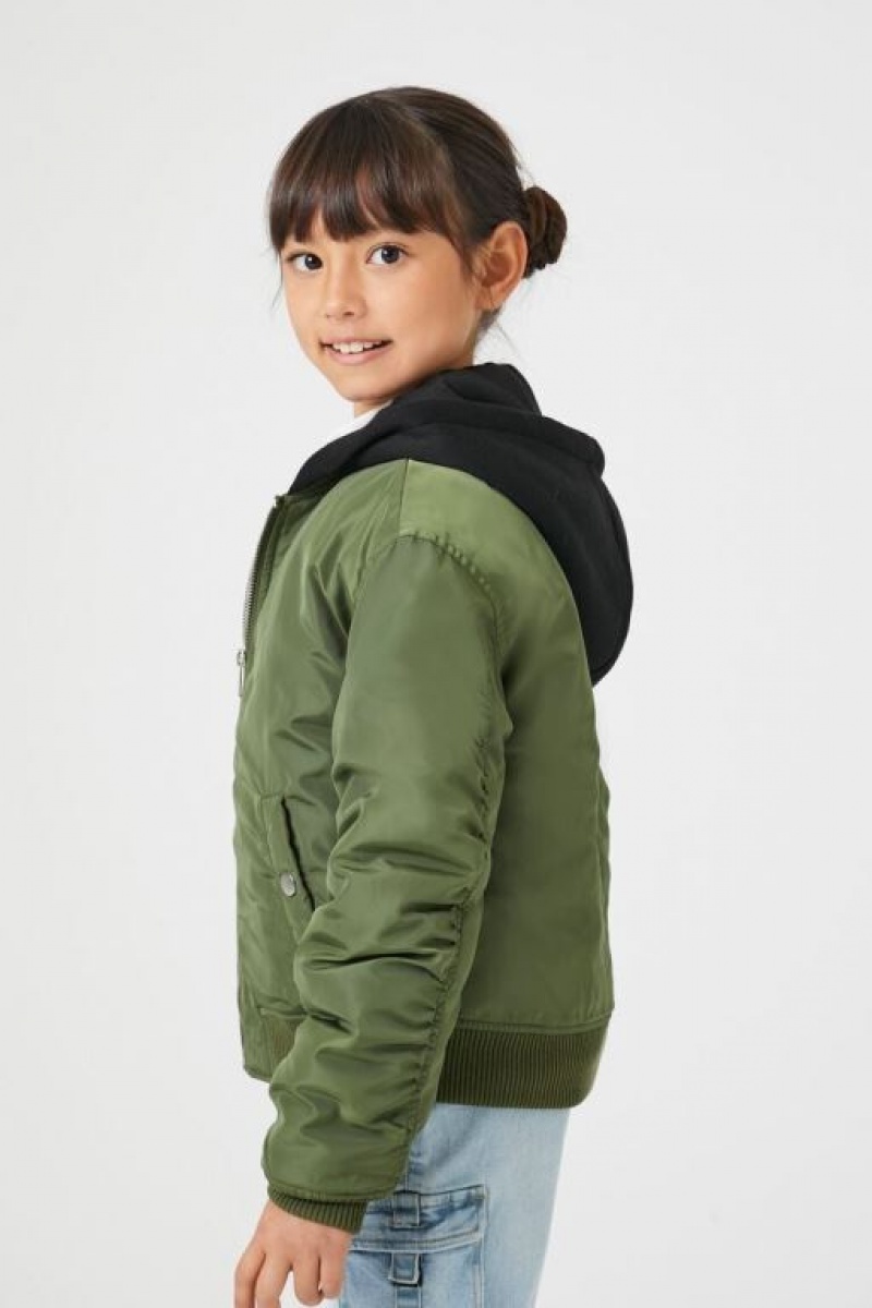 Casacas Forever 21 Girls Hooded Bomber Niños Verde Oliva | sXRfoTxLa20