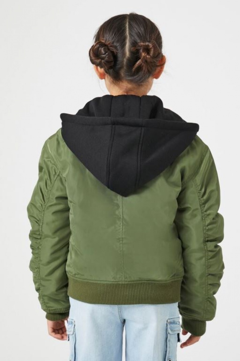 Casacas Forever 21 Girls Hooded Bomber Niños Verde Oliva | sXRfoTxLa20