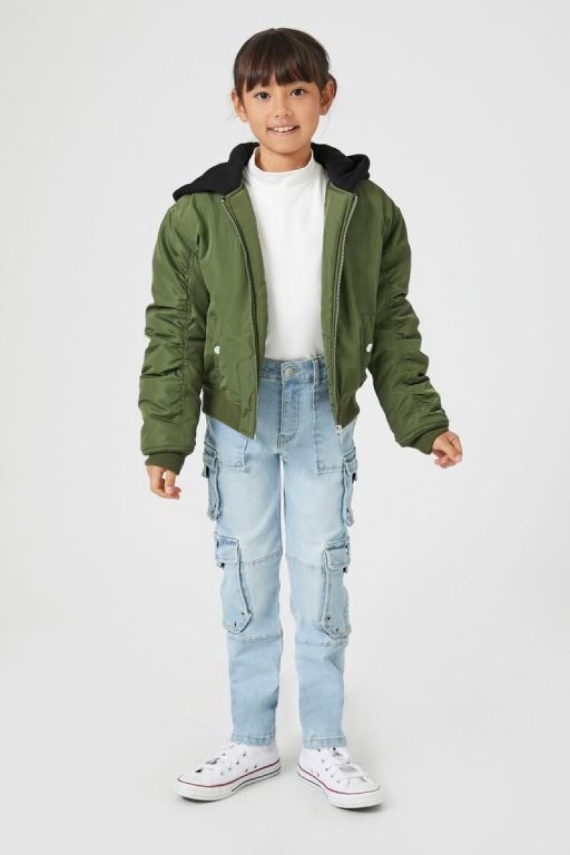 Casacas Forever 21 Girls Hooded Bomber Niños Verde Oliva | sXRfoTxLa20