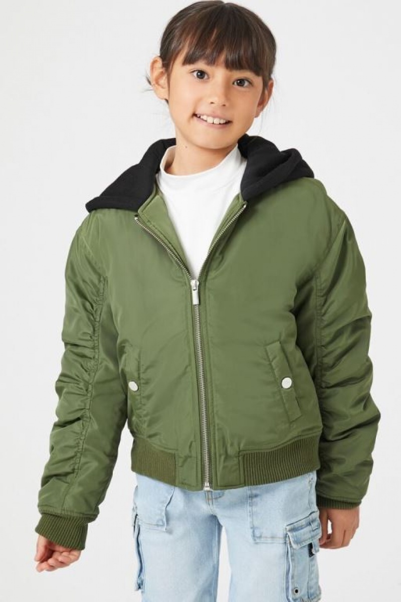 Casacas Forever 21 Girls Hooded Bomber Niños Verde Oliva | sXRfoTxLa20