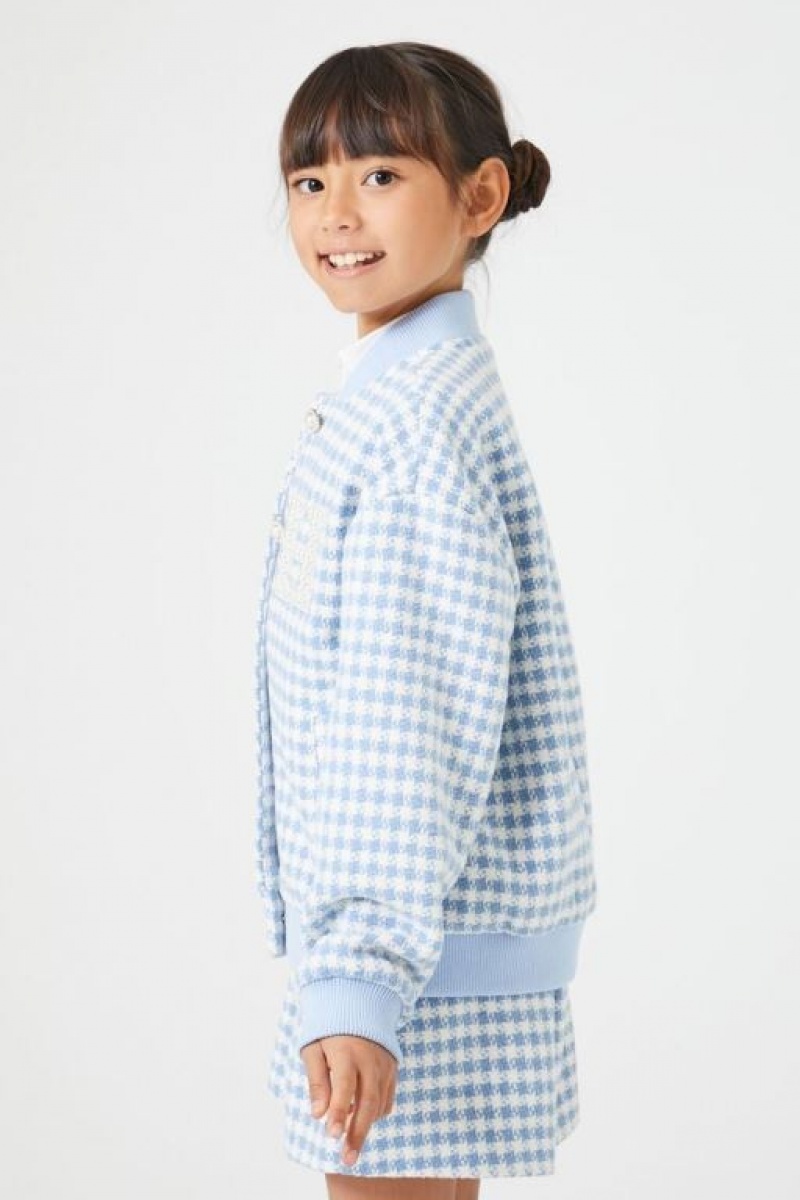 Casacas Forever 21 Girls Houndstooth Bomber Niños Azules Blancas | S3ejxEGMtcr