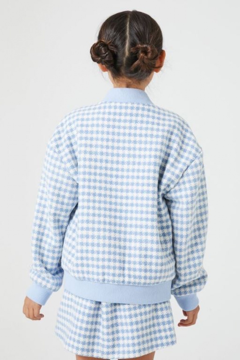 Casacas Forever 21 Girls Houndstooth Bomber Niños Azules Blancas | S3ejxEGMtcr