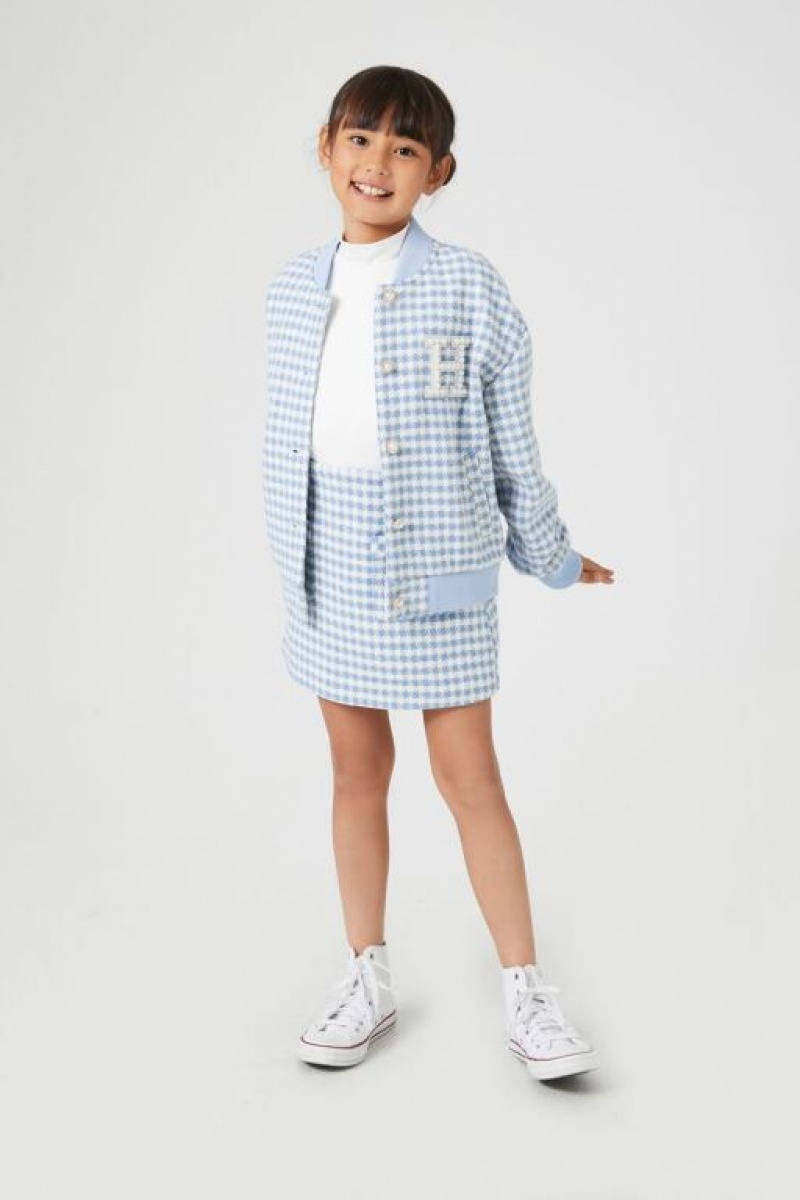 Casacas Forever 21 Girls Houndstooth Bomber Niños Azules Blancas | S3ejxEGMtcr