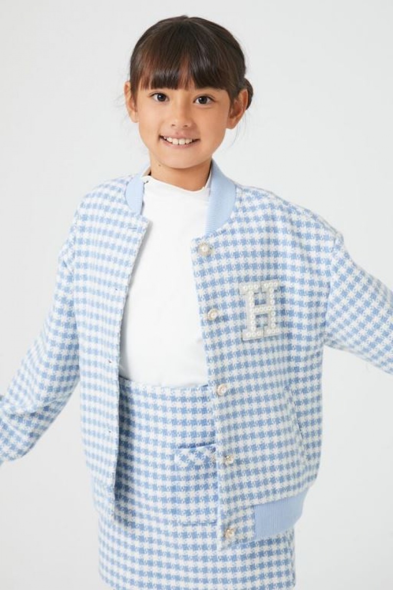 Casacas Forever 21 Girls Houndstooth Bomber Niños Azules Blancas | S3ejxEGMtcr