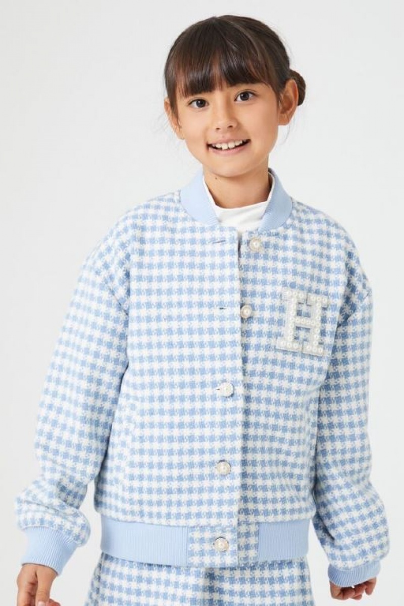 Casacas Forever 21 Girls Houndstooth Bomber Niños Azules Blancas | S3ejxEGMtcr