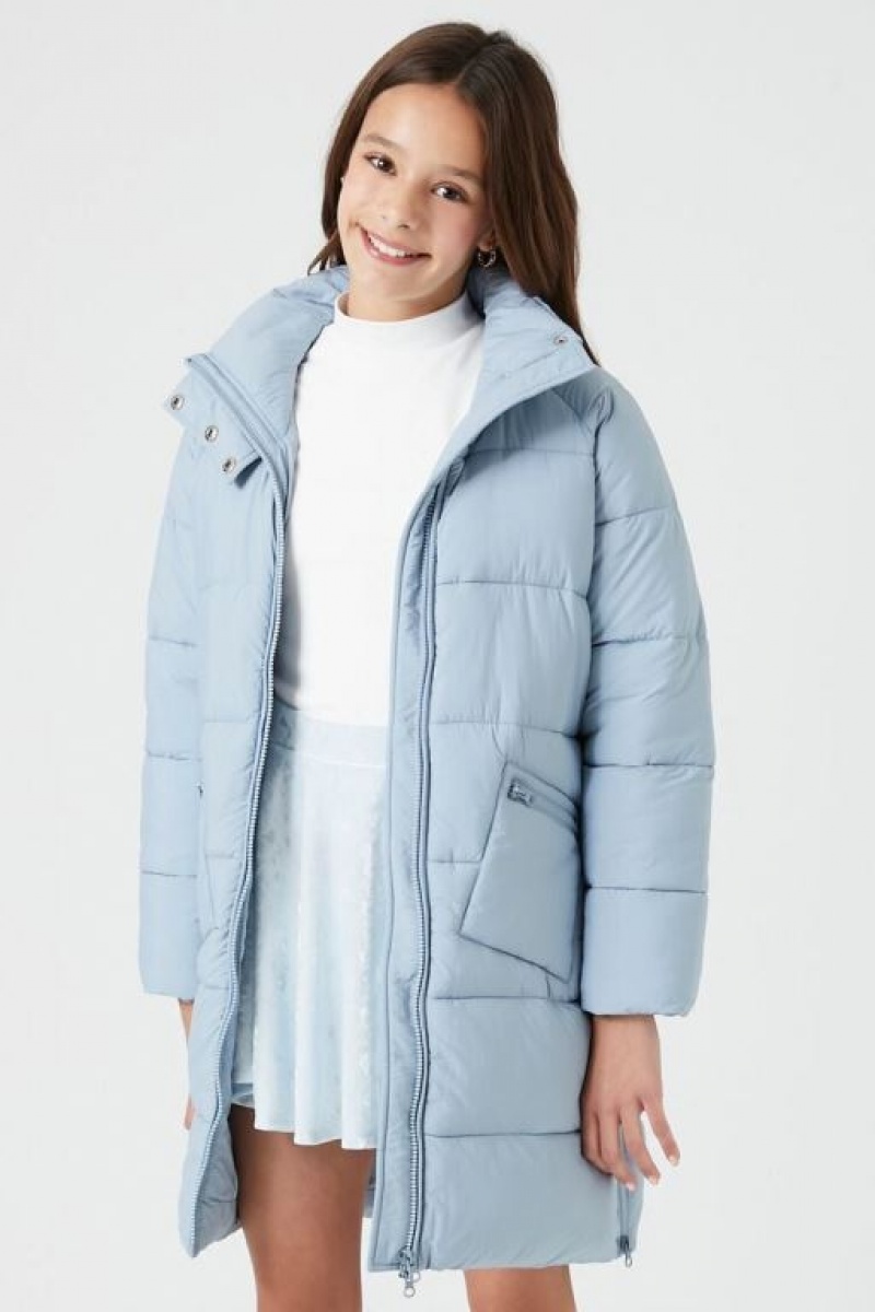 Casacas Forever 21 Girls Longline Puffer Niños Azules | 1dnl6ixb28j