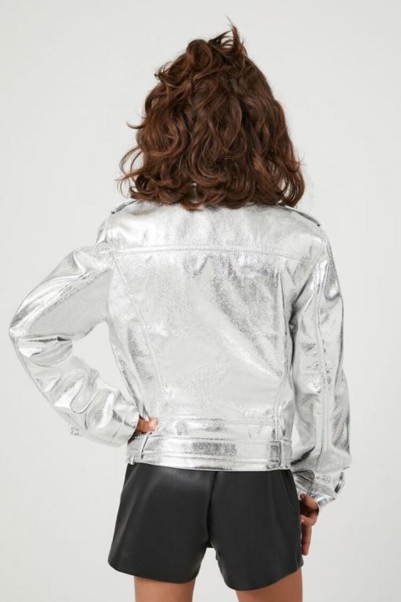 Casacas Forever 21 Girls Metallic Moto Niños Plateadas | XG6ah4bFLE1