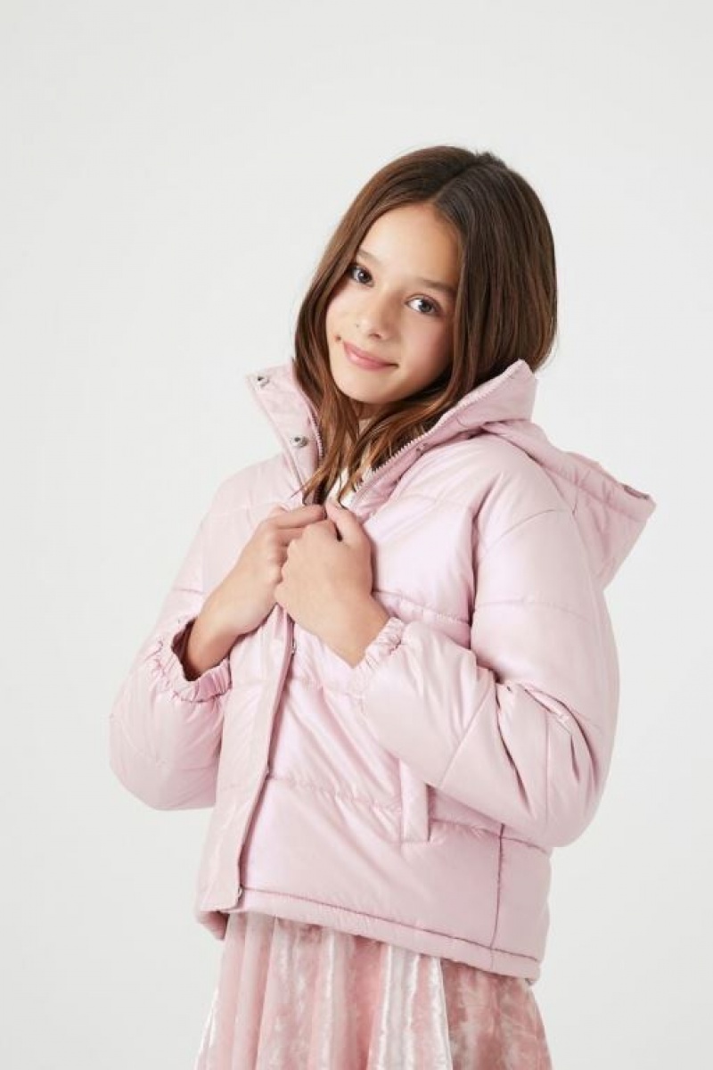 Casacas Forever 21 Girls Metallic Puffer Niños Rosas | YZ2qobEhedk