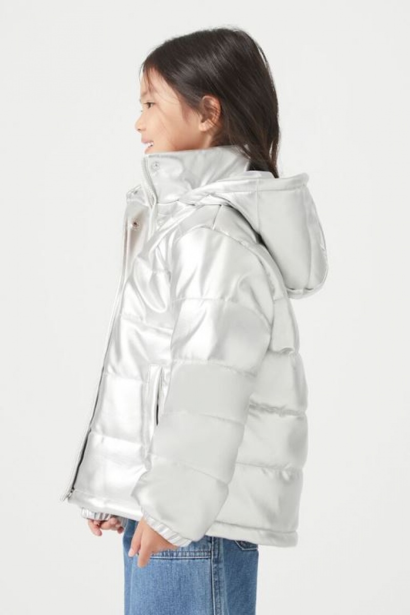 Casacas Forever 21 Girls Metallic Puffer Niños Plateadas | ixiBAXtQagV