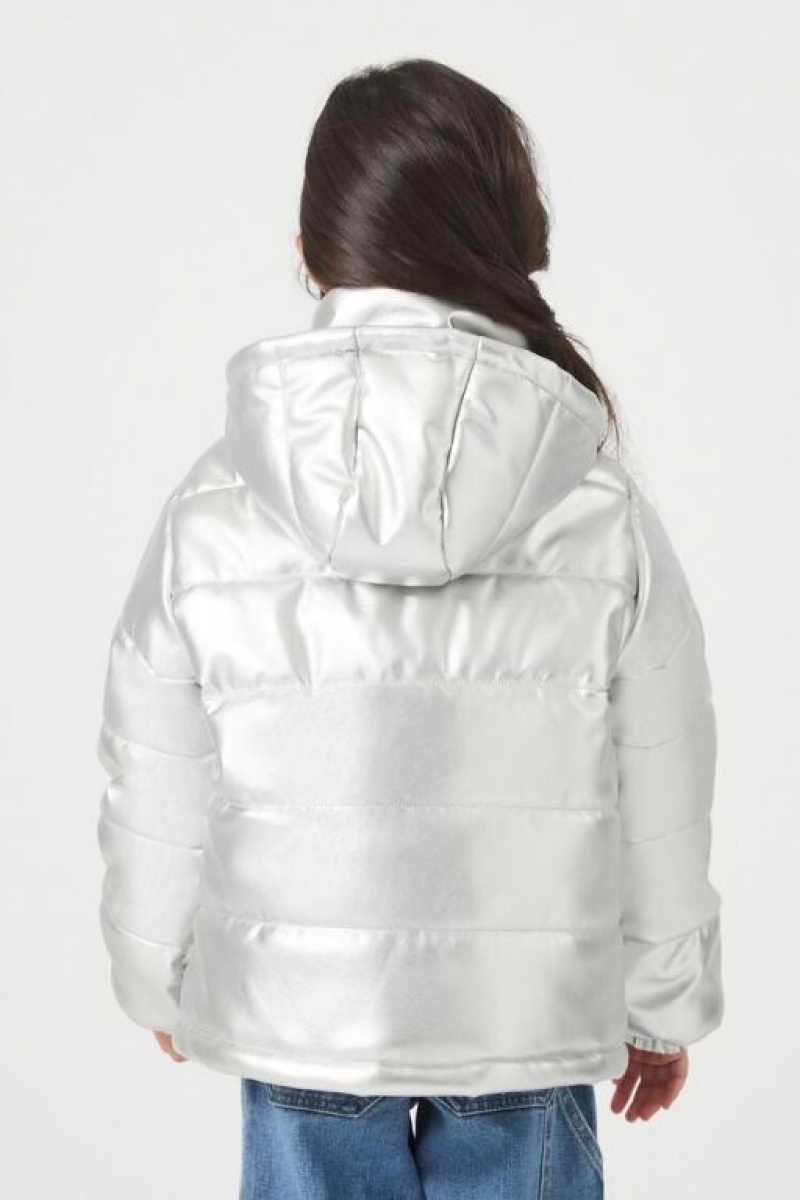 Casacas Forever 21 Girls Metallic Puffer Niños Plateadas | ixiBAXtQagV