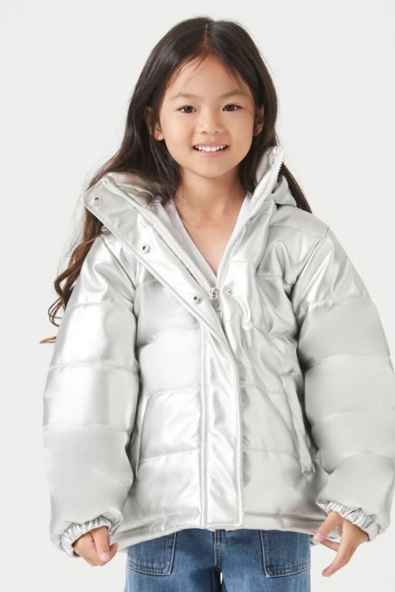 Casacas Forever 21 Girls Metallic Puffer Niños Plateadas | ixiBAXtQagV