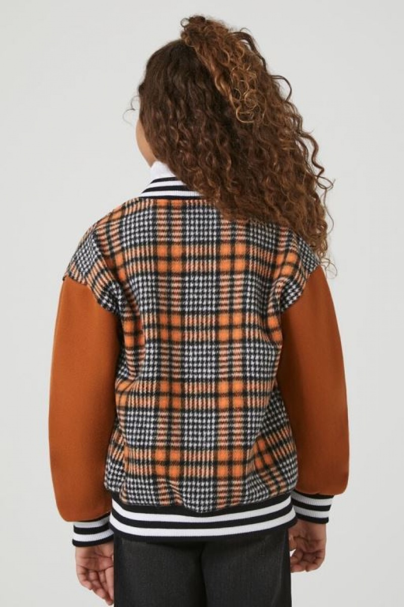 Casacas Forever 21 Girls Plaid Letterman Niños Marrones Multicolor | wG27UAAIAp1