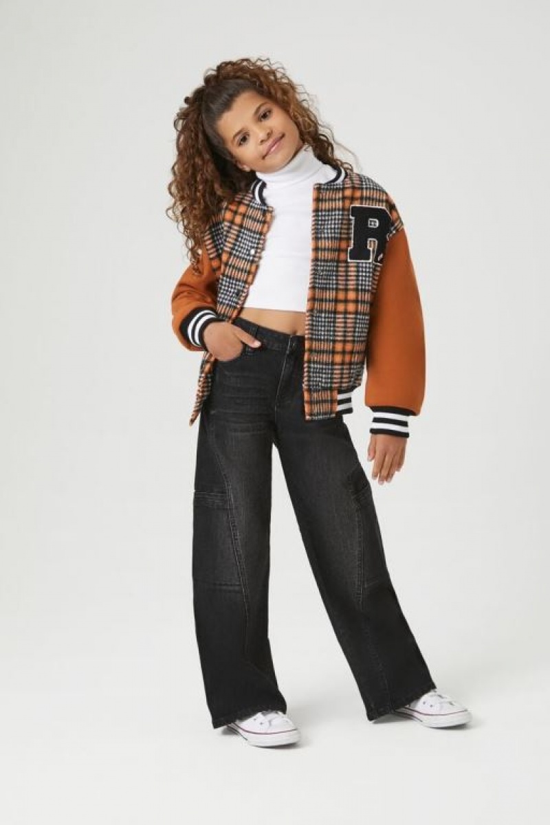 Casacas Forever 21 Girls Plaid Letterman Niños Marrones Multicolor | wG27UAAIAp1