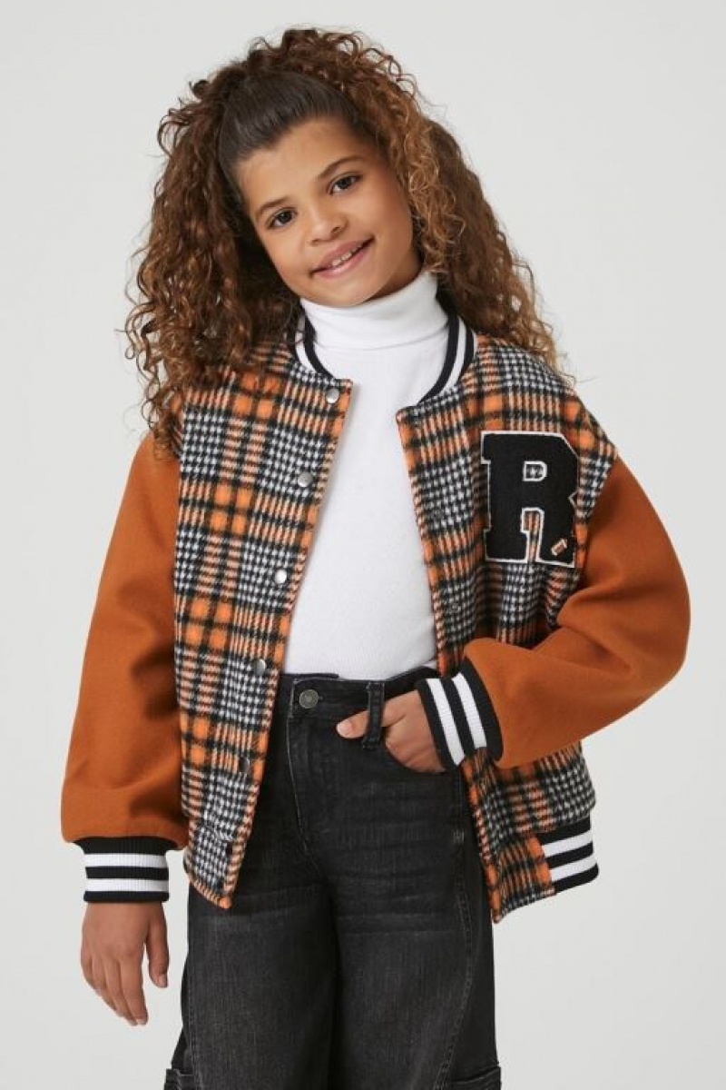 Casacas Forever 21 Girls Plaid Letterman Niños Marrones Multicolor | wG27UAAIAp1