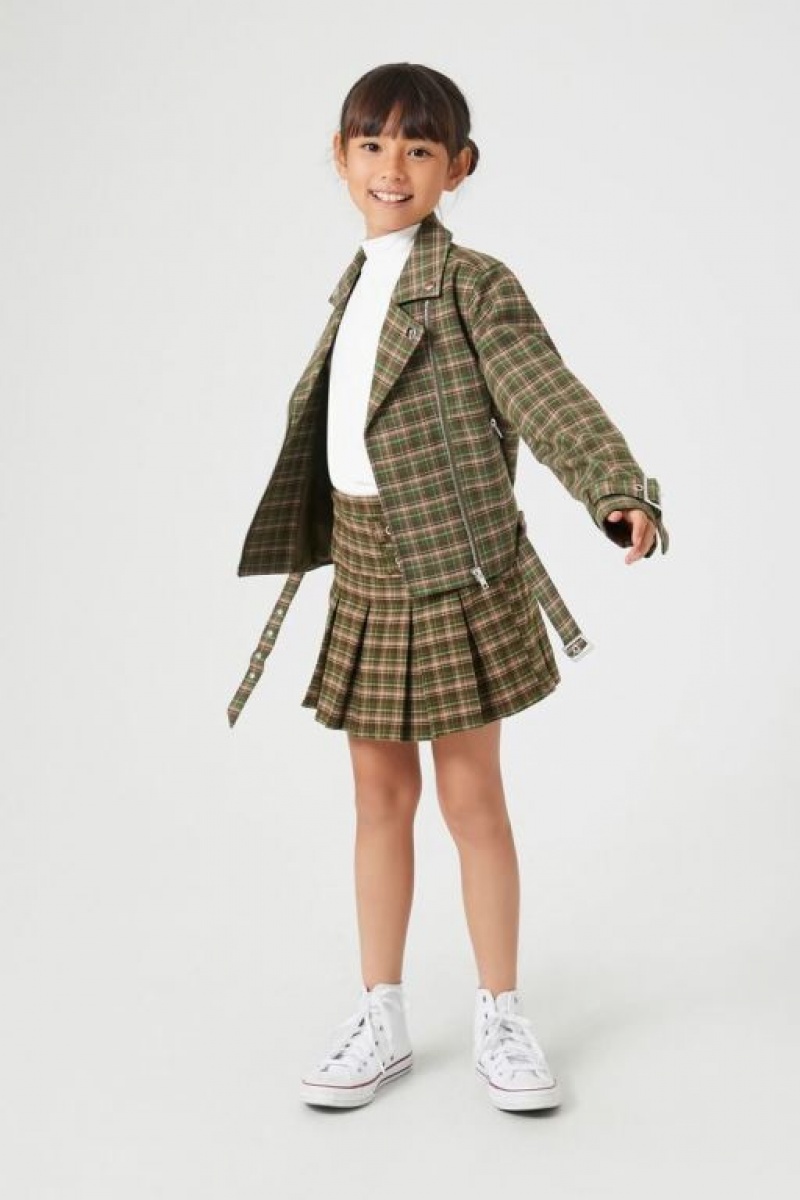 Casacas Forever 21 Girls Plaid Moto Niños Verde Oliva Multicolor | h2JrMkVwQYq