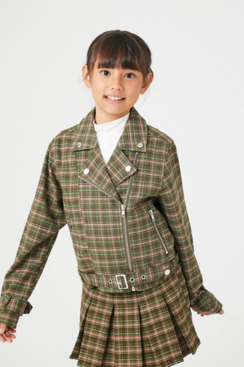 Casacas Forever 21 Girls Plaid Moto Niños Verde Oliva Multicolor | h2JrMkVwQYq