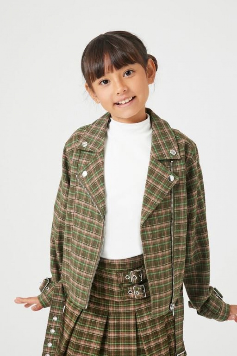 Casacas Forever 21 Girls Plaid Moto Niños Verde Oliva Multicolor | h2JrMkVwQYq